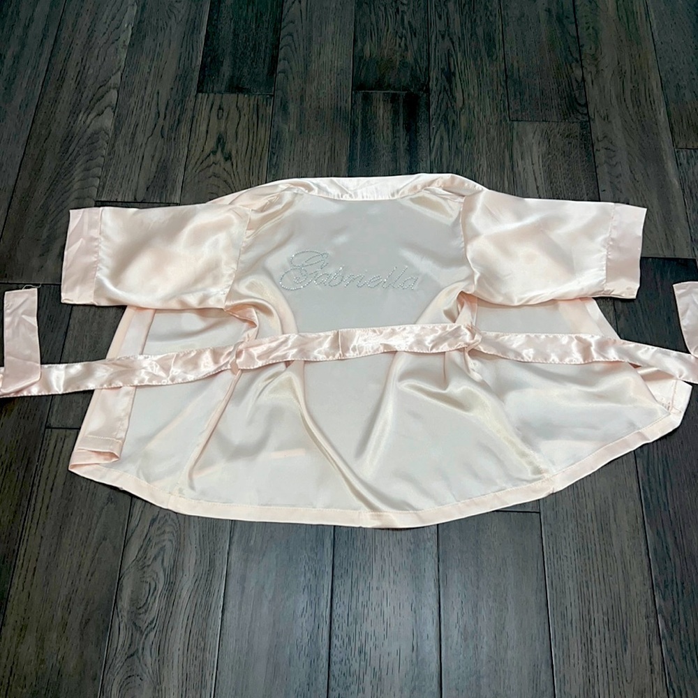 Custom Gabriella rhinestone name silk like toddler girl robe